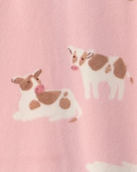 Toddler Girl 1-Piece Cow DreamPlush Snug Fit Footed Pyjama - Pink
