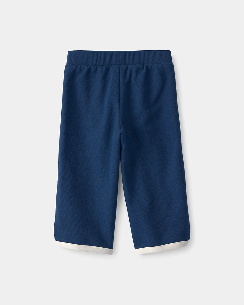 Baby Girl French Terry Wide-Leg Pants - Blue