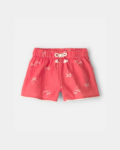 Toddler Girl Palm Tree Tropical Gauze Fashion Shorts - Red