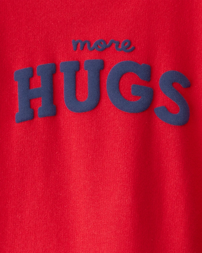 Baby Valentine's Day More Hugs French Terry Long-Sleeve Jumpsuit - Red