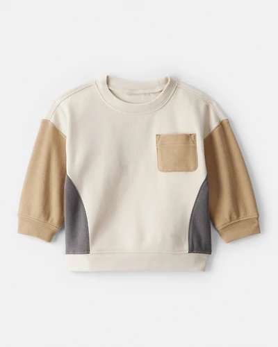 Baby Boy Colourblock French Terry Long-Sleeve Pullover Sweatshirt - Tan