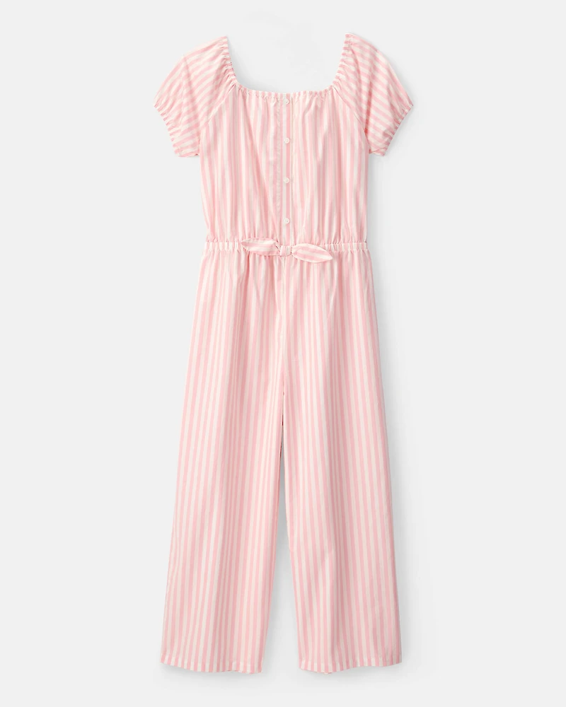 Girls Striped Jumpsuit - Pink/Ivory