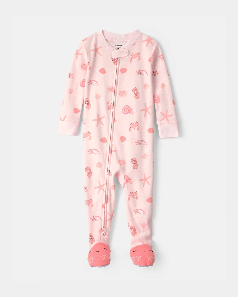 Toddler Girl Shell Animal 100% Cotton Snug Fit 1-Piece pyjama - Pink