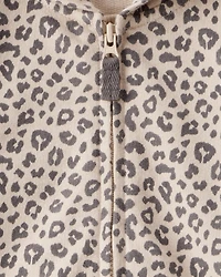 Baby Girl Cat Leopard Print Cotton Long-Sleeve Hooded Jumpsuit - Brown