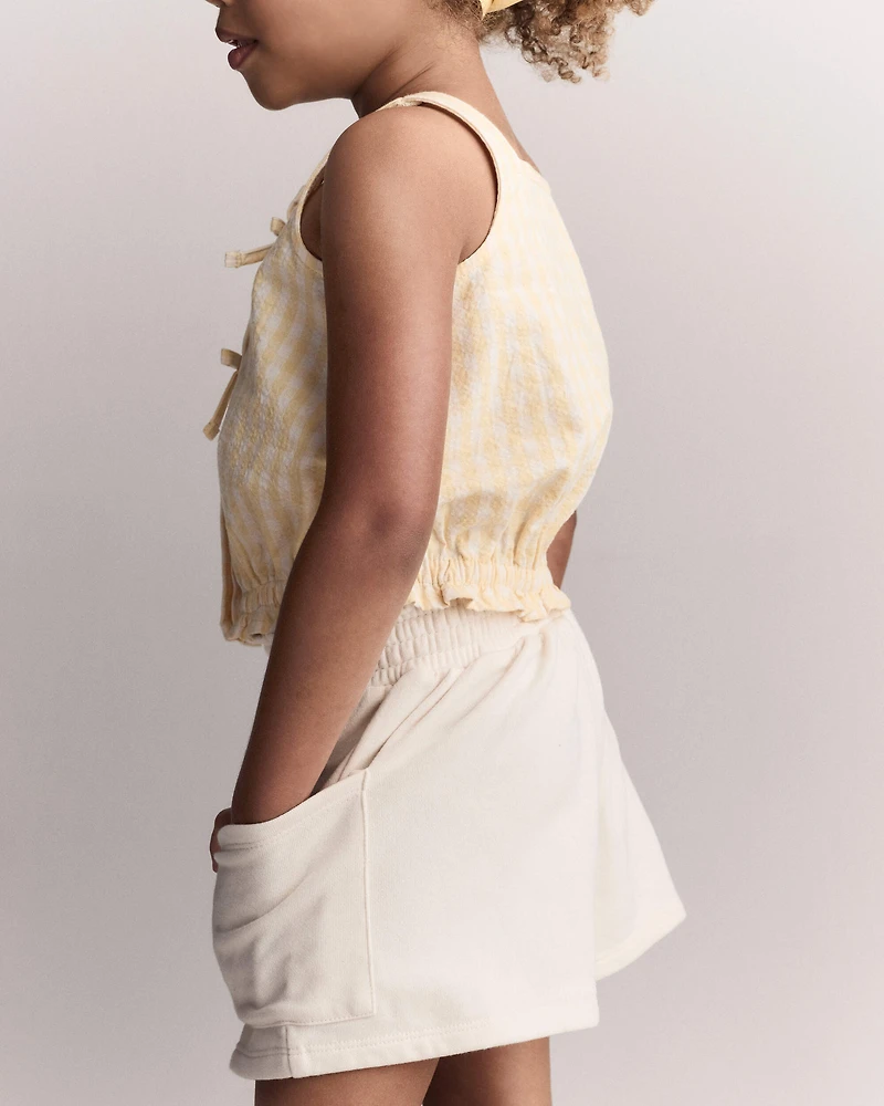 Toddler Girl Fleece Swing Short with Pockets - Cream