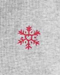 Toddler Girl Snowflake Mock Neck Rib Top - Grey