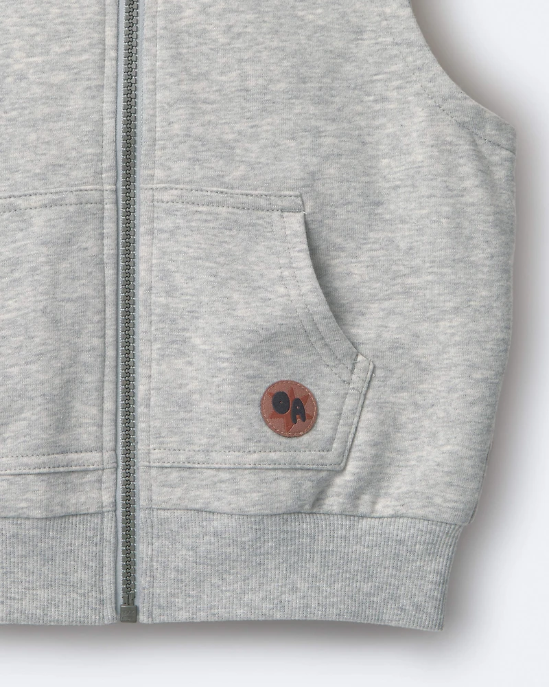 Toddler Boy French Terry Hooded Vest Pocket - Heather Grey