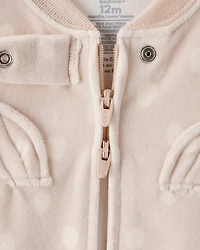 Baby Girl Deer Print DreamPlush Snug Fit Long-Sleeve 2-Way Zip - Brown