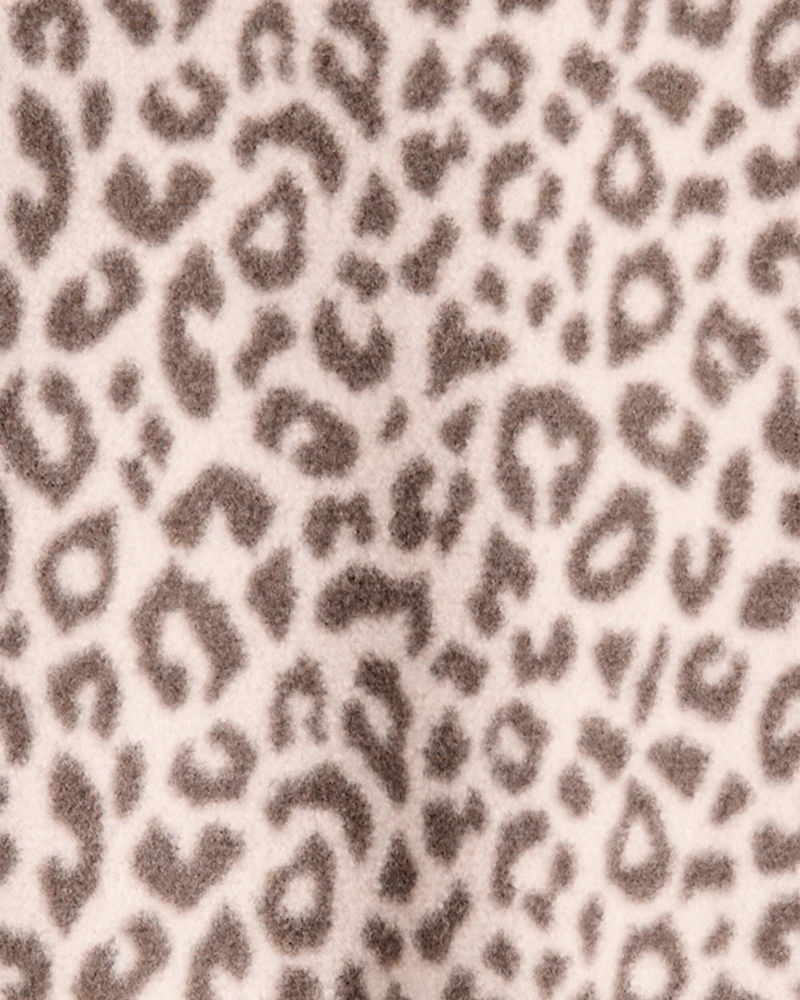 Toddler Girl Leopard Fleece Long-Sleeve Loose Fit 1-Piece Pajamas - Brown
