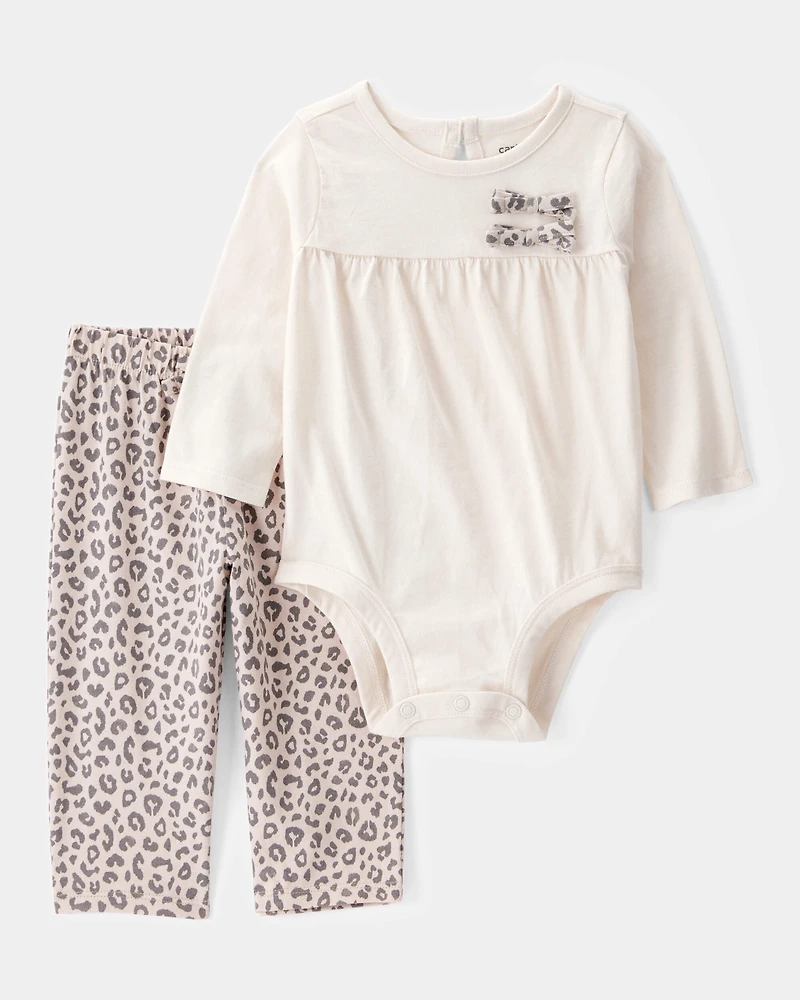 Baby Girl 2-Piece Long-Sleeve Bodysuit & Pull-On Leopard Pants