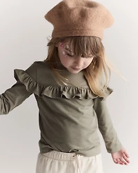 Toddler Girl Mock Neck Ruffle Top - Olive