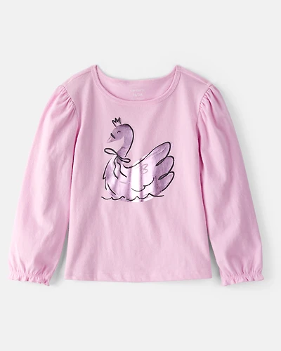 Toddler Girl Metallic Swan Long-Sleeve Graphic Tee - Pink