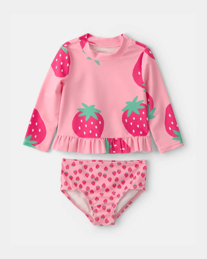 Baby Girl 2-Piece Strawberry Rashguard Swimsuit Set - Pink