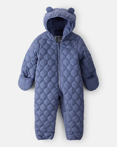 Baby Boy 1-Piece Quilted Pram Snowsuit - Navy