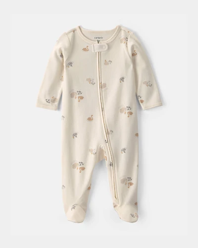 Baby Girl Swan 100% Cotton 2-Way Zip Sleeper - Cream