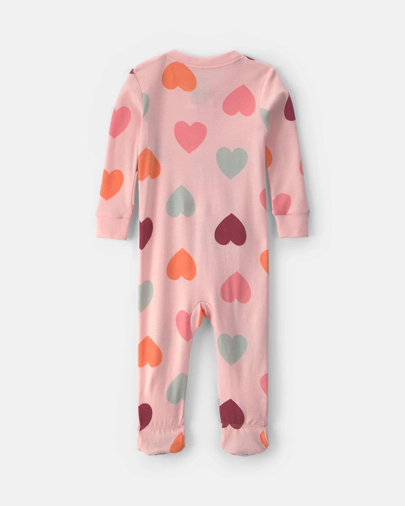 Toddler Girl 1-Piece Hearts 100% Cotton Snug Fit Pyjama - Pink