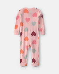 Toddler Girl 1-Piece Hearts 100% Cotton Snug Fit Pyjama - Pink