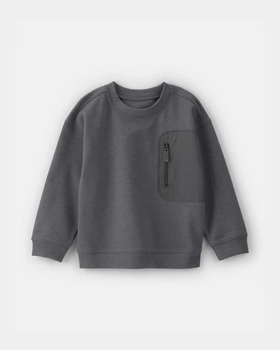 Toddler Boy French Terry Zipper Pullover Sweatshirt - Grey