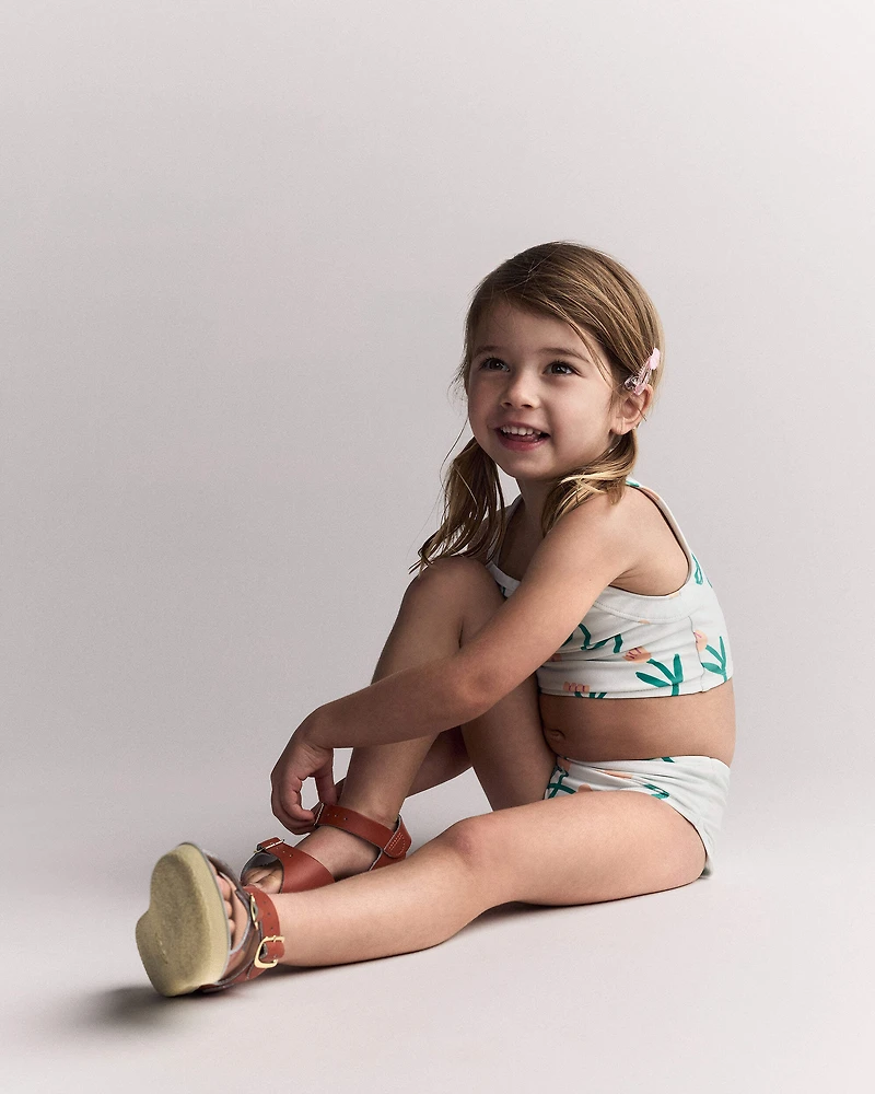 Toddler Girl Tankini Floral Print - Light Green