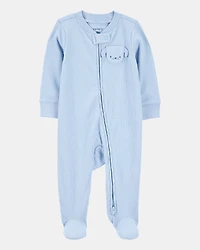Baby Boy Dog Pocket 2-Way Zip Ribbed Sleeper pyjamas - Blue