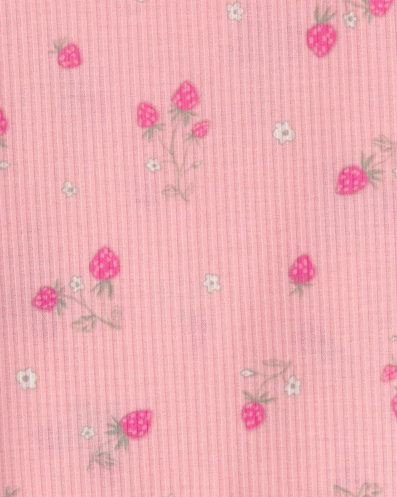 Toddler Girl Strawberry Rib Loose Fit 2-Piece Pajama Set - Pink