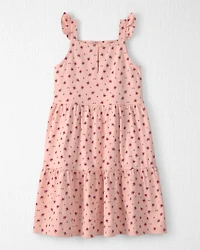 Girls Organic Cotton Tiered Dress Blush Floral Print