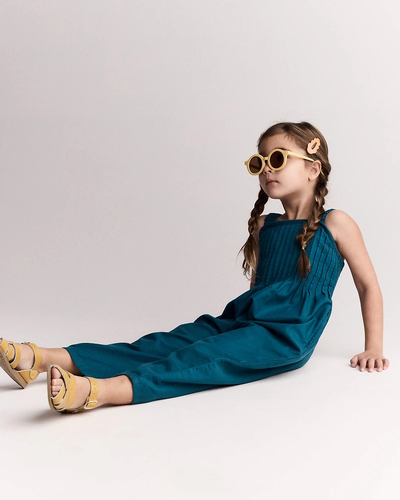 Toddler Girl Pleated Wide-Leg Overalls - Teal