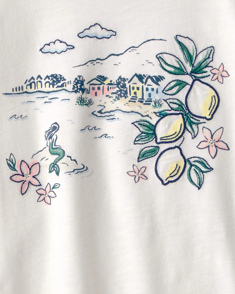 Girls Mermaid Landscape Top - White