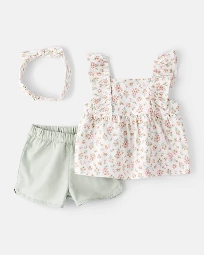 Baby Girl 3-Piece Top & Short Set - Green