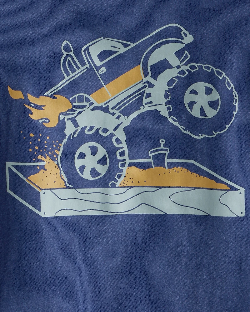 Baby Boy Monster Truck Long-Sleeve Graphic Tee - Navy
