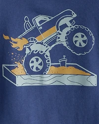 Baby Boy Monster Truck Long-Sleeve Graphic Tee - Navy