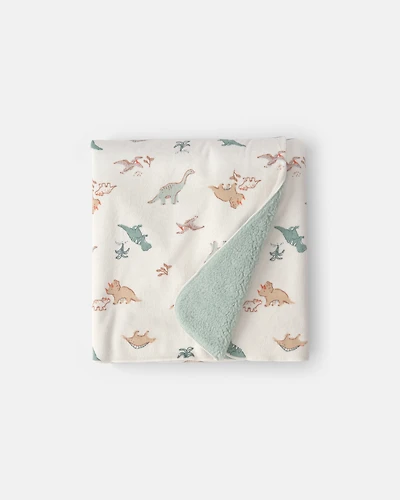 Baby Dinosaur Plush Blanket - Green/Ivory