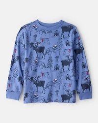 Boys Reindeer Print Long-Sleeve Graphic Tee - Blue