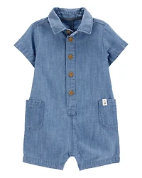 Baby Solid Cotton Blend Romper - Blue