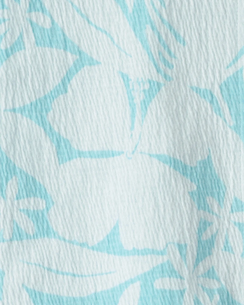 Girls Floral Gauze Short-Sleeve Top & Short Set - Blue