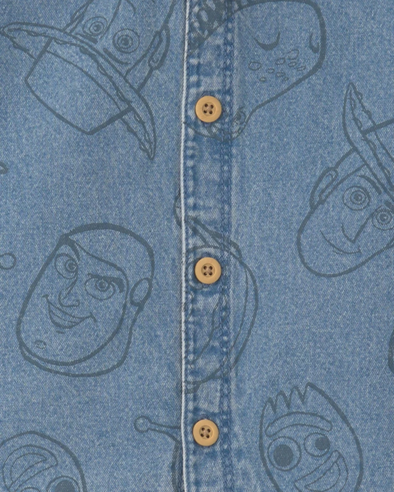 Toddler Boy 2-Piece Pixar© Toy Story Chambray Short-Sleeve Top & Short Set - Medium Wash