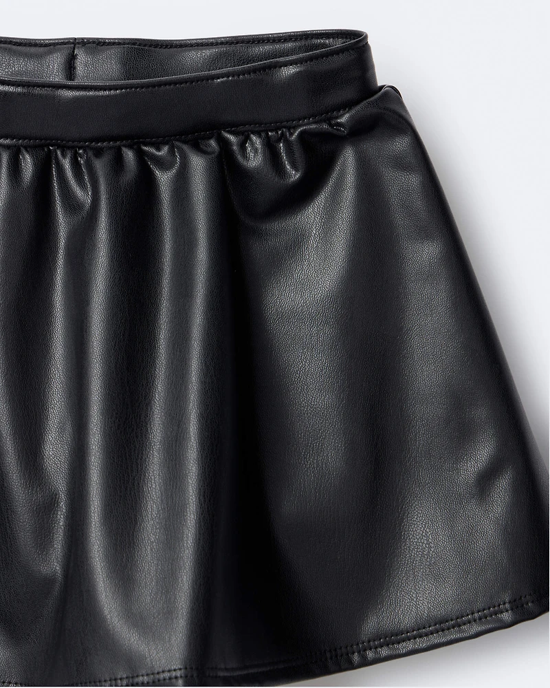 Toddler Girl Reagan Skort Faux Leather - Black