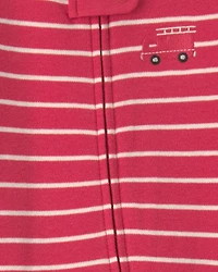 Baby Boy Firetruck Striped 100% Cotton 2-Way Zip Sleeper - Red
