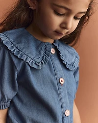 Toddler Girl Peter Pan Collar Top Chambray
