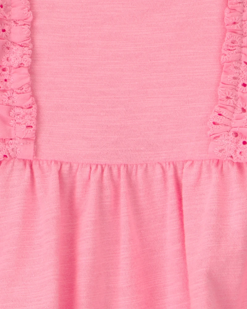 Baby Girl Ruffle Eyelet Sleeveless Romper - Pink