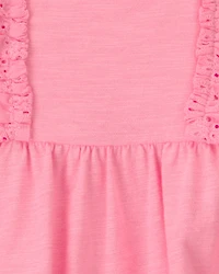 Baby Girl Ruffle Eyelet Sleeveless Romper - Pink