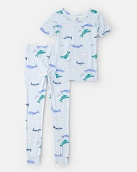 Boys Whale PurelySoft Short-Sleeve Snug Fit 2-Piece Pyjama Set - Blue