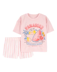 Girls 2-Piece Fruit Print Loose Fit Pyjamas