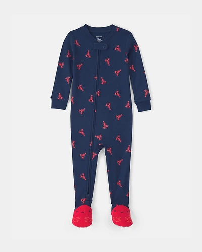 Toddler Boy Lobster 100% Cotton Snug Fit 1-Piece Pajama Set - Blue