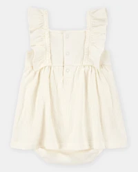 Baby Floral Flutter Bodysuit Dress - Ivory