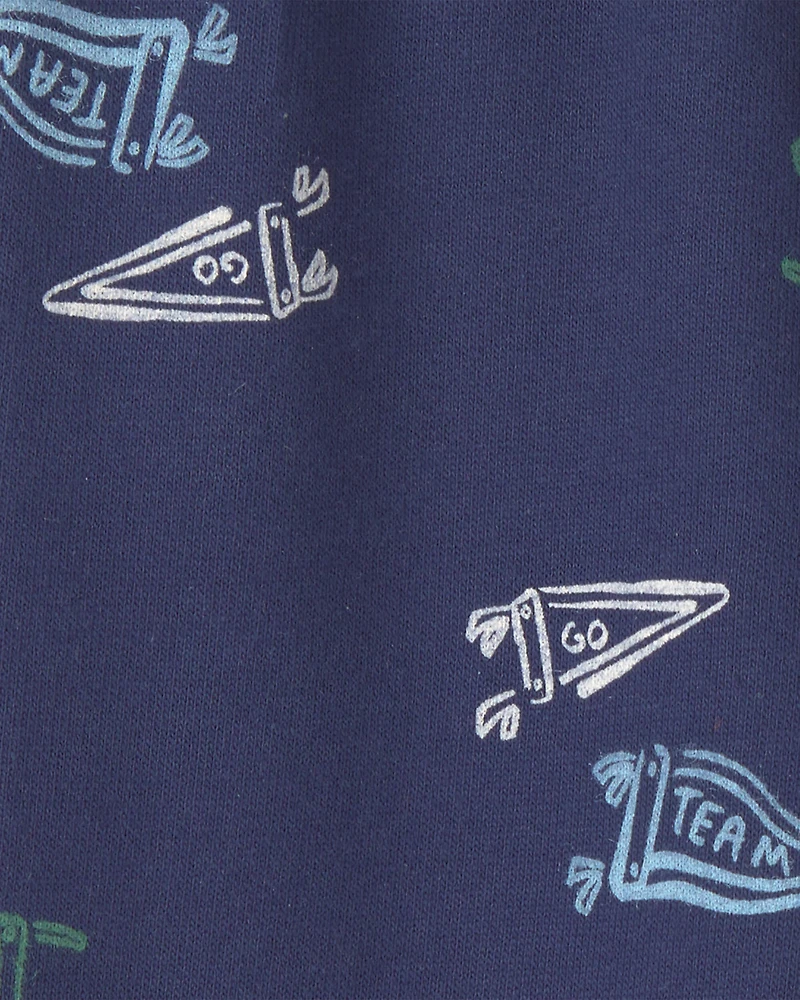 Baby Boy 2-Piece 'Mommy's Champ' Pennant French Terry Bodysuit & Pant Set - Blue/Ivory