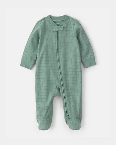 Baby Boy Dinosaur 100% Cotton 2-Way Zip Sleeper - Green