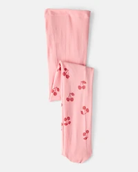 Girls Cherries Cotton-Nylon Tights - Pink