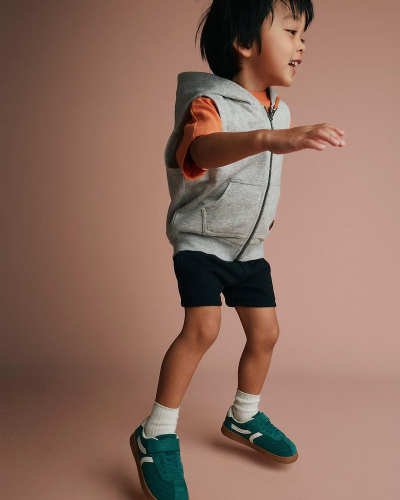 Toddler Boy French Terry Hooded Vest Pocket - Heather Grey