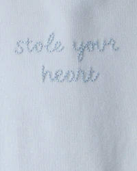 Baby 'Stole Your Heart' Organic Cotton Embroidered Bodysuit Slate Blue